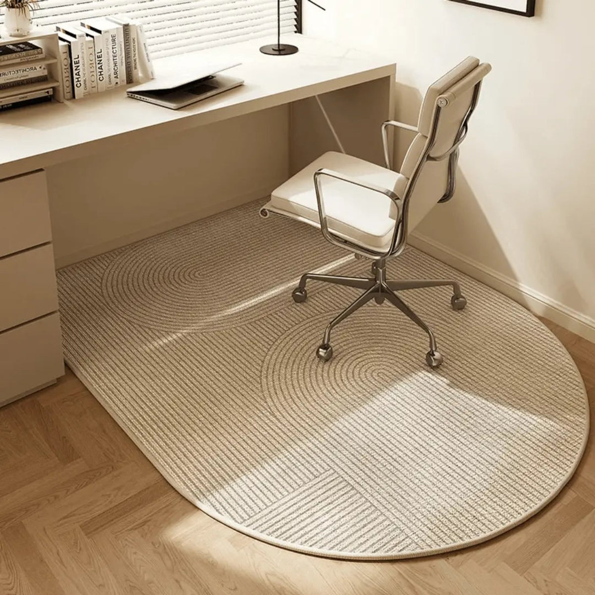 Semi-Circular Polyester Fleece Office Chair Mat With Non-Slip Backing - Image 7