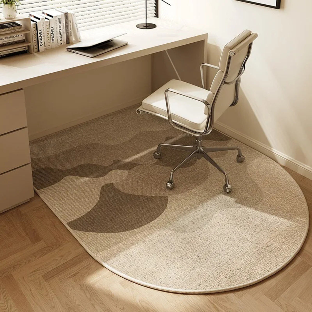 Semi-Circular Polyester Fleece Office Chair Mat With Non-Slip Backing - Image 5