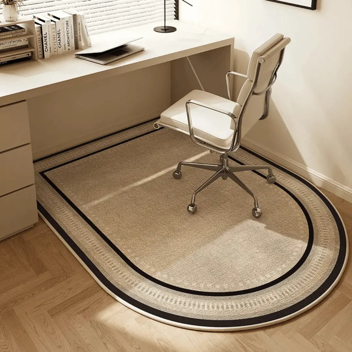 Semi-Circular Polyester Fleece Office Chair Mat With Non-Slip Backing - Image 4