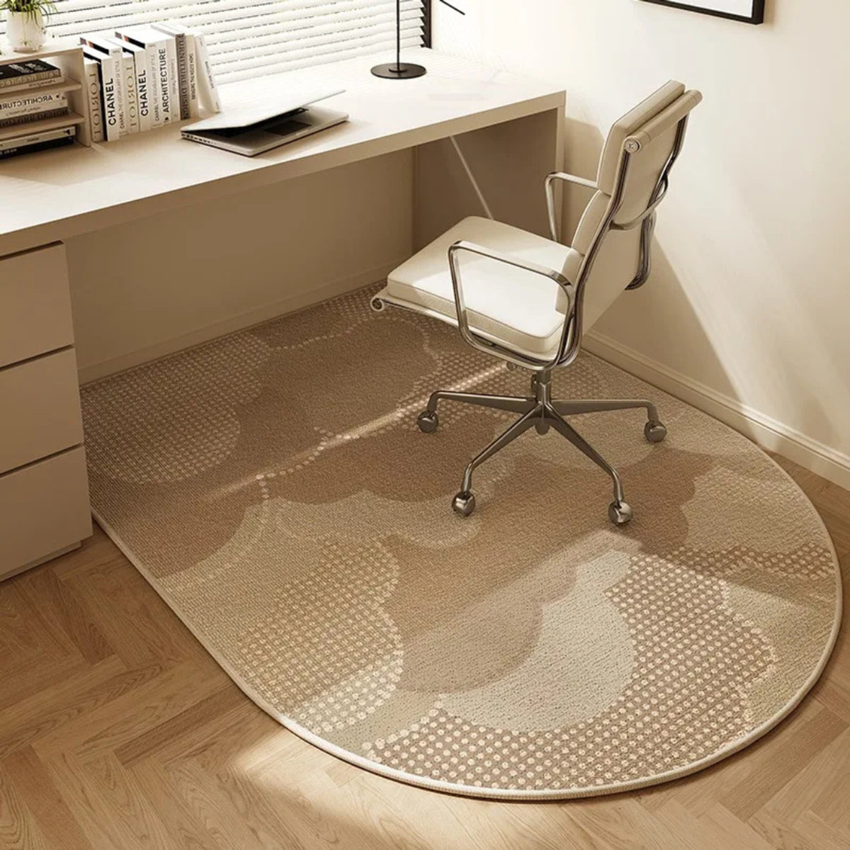 Semi-Circular Polyester Fleece Office Chair Mat With Non-Slip Backing - Image 6