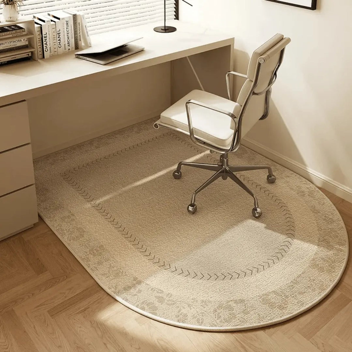 Semi-Circular Polyester Fleece Office Chair Mat With Non-Slip Backing - Image 3