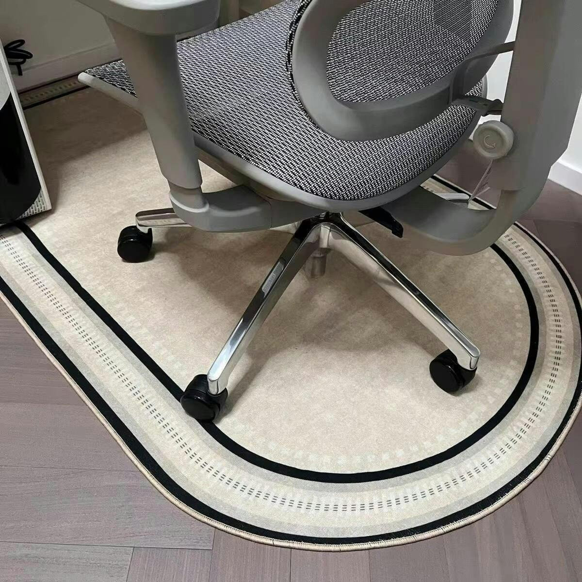 Semi-Circular Polyester Fleece Office Chair Mat With Non-Slip Backing - Image 1