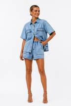 NOA | Women’s Denim  Two Piece Set | Shirt & High-Waist Shorts