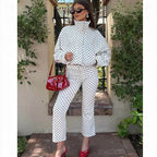 NOVA | Polka Dot Co-Ord Set – High Neck Top & Capri Trousers