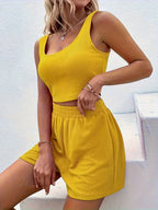 NOVA | Women's Ribbed Two Piece Shorts Set | Crop Top & High Waist Summer Co-Ord Outfit