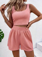 NOVA | Women's Ribbed Two Piece Shorts Set | Crop Top & High Waist Summer Co-Ord Outfit