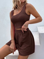 NOVA | Women's Ribbed Two Piece Shorts Set | Crop Top & High Waist Summer Co-Ord Outfit