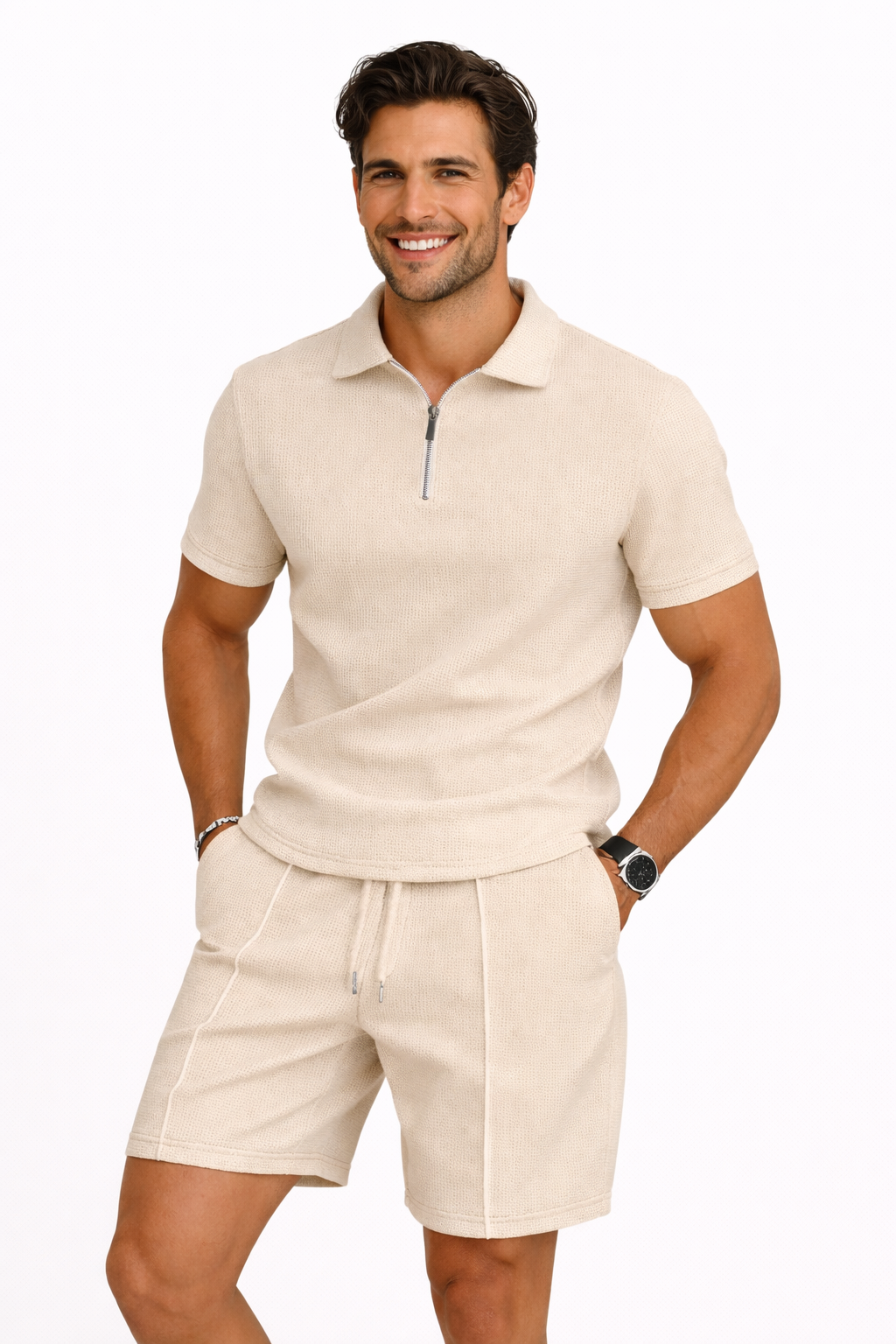 NOVA | Men's Breathable Cotton Co-Ord Set | Relaxed Fit Polo Shirt and Shorts for Summer