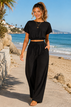 NOVA | Women's Two Piece Lounge Set Linen | Crop Top & Wide Leg Trousers Summer Co-Ord Outfit