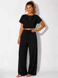 NOVA | Women's Two Piece Lounge Set Linen | Crop Top & Wide Leg Trousers Summer Co-Ord Outfit