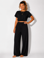 NOVA | Women's Two Piece Lounge Set Linen | Crop Top & Wide Leg Trousers Summer Co-Ord Outfit