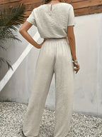 NOVA | Women's Two Piece Lounge Set Linen | Crop Top & Wide Leg Trousers Summer Co-Ord Outfit