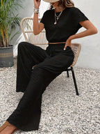 NOVA | Women's Two Piece Lounge Set Linen | Crop Top & Wide Leg Trousers Summer Co-Ord Outfit