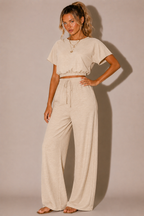 NOVA | Women's Two Piece Lounge Set Linen | Crop Top & Wide Leg Trousers Summer Co-Ord Outfit
