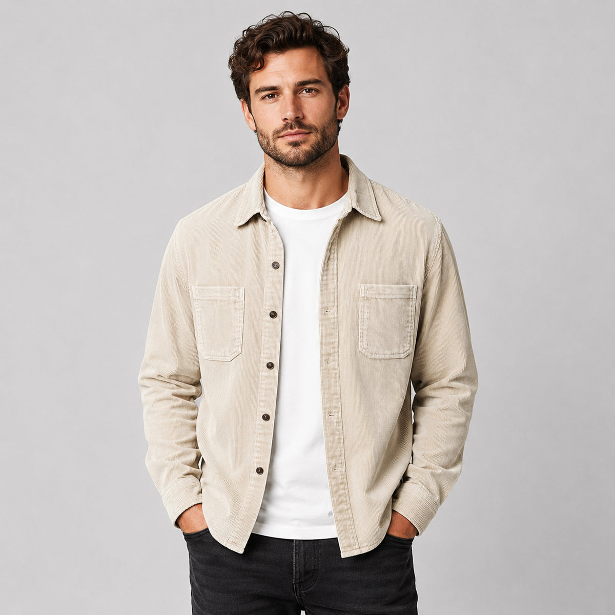 Shackets with Relaxed Corduroy Fit and Patch Pockets - Image 1