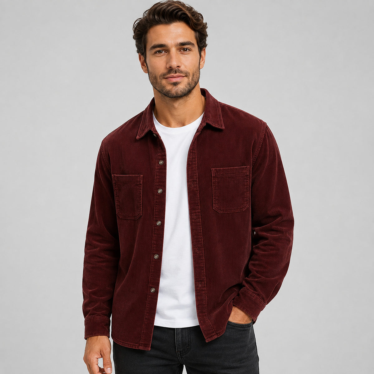 Shackets with Relaxed Corduroy Fit and Patch Pockets - Image 7