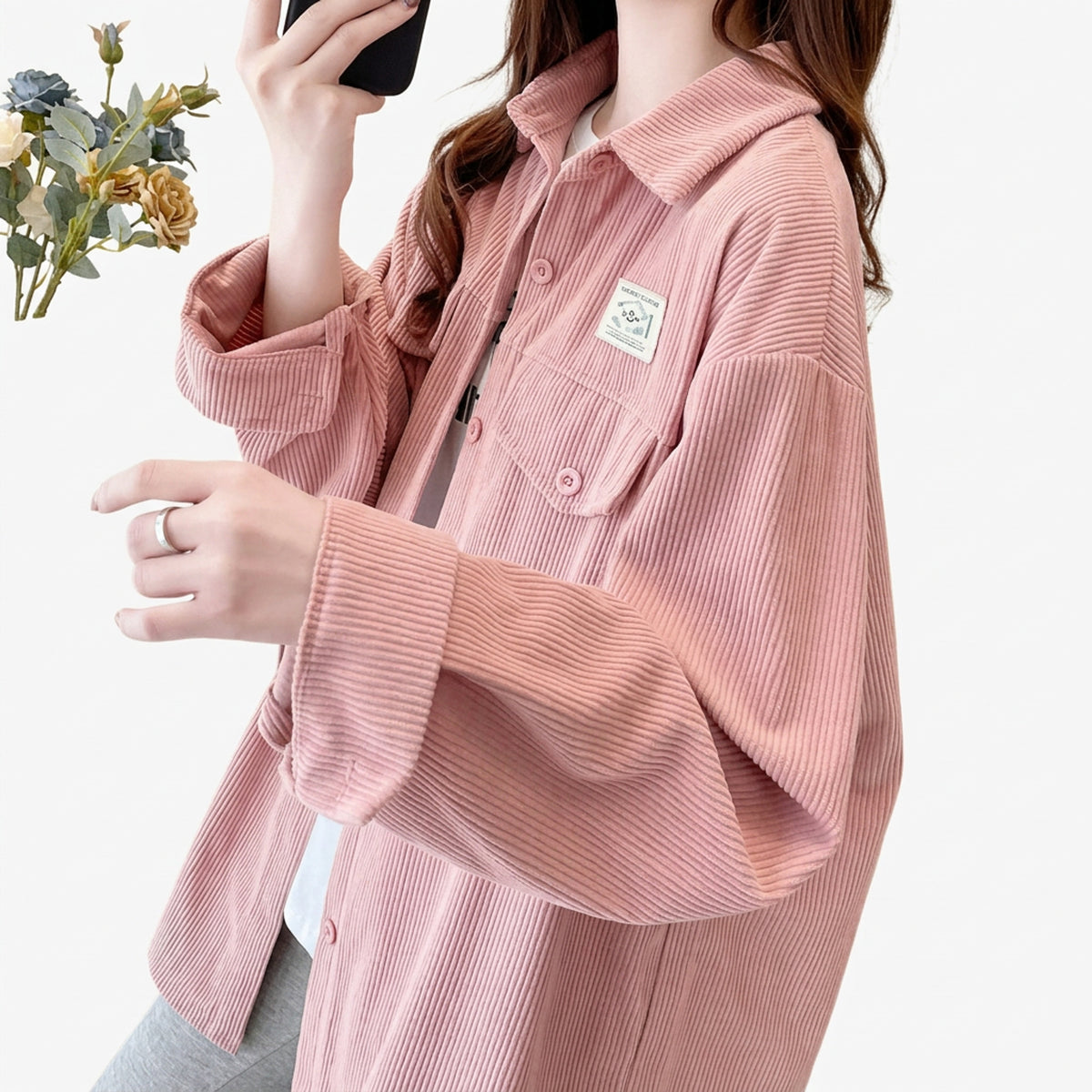 Shackets with Relaxed Fit Corduroy and Collared Neckline - Image 1