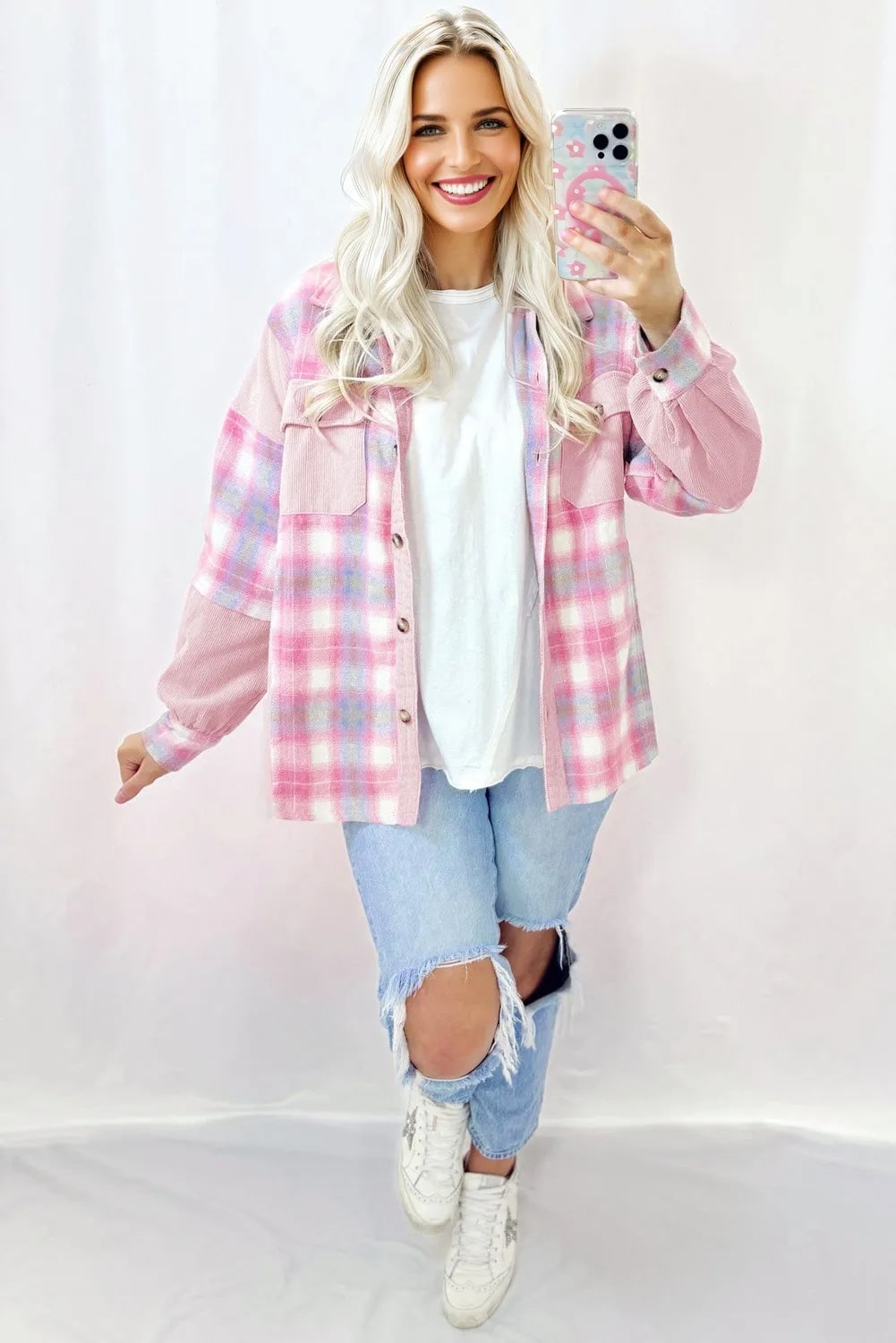 Shackets with Relaxed Patchwork Sleeves and Flap Pockets - Image 1