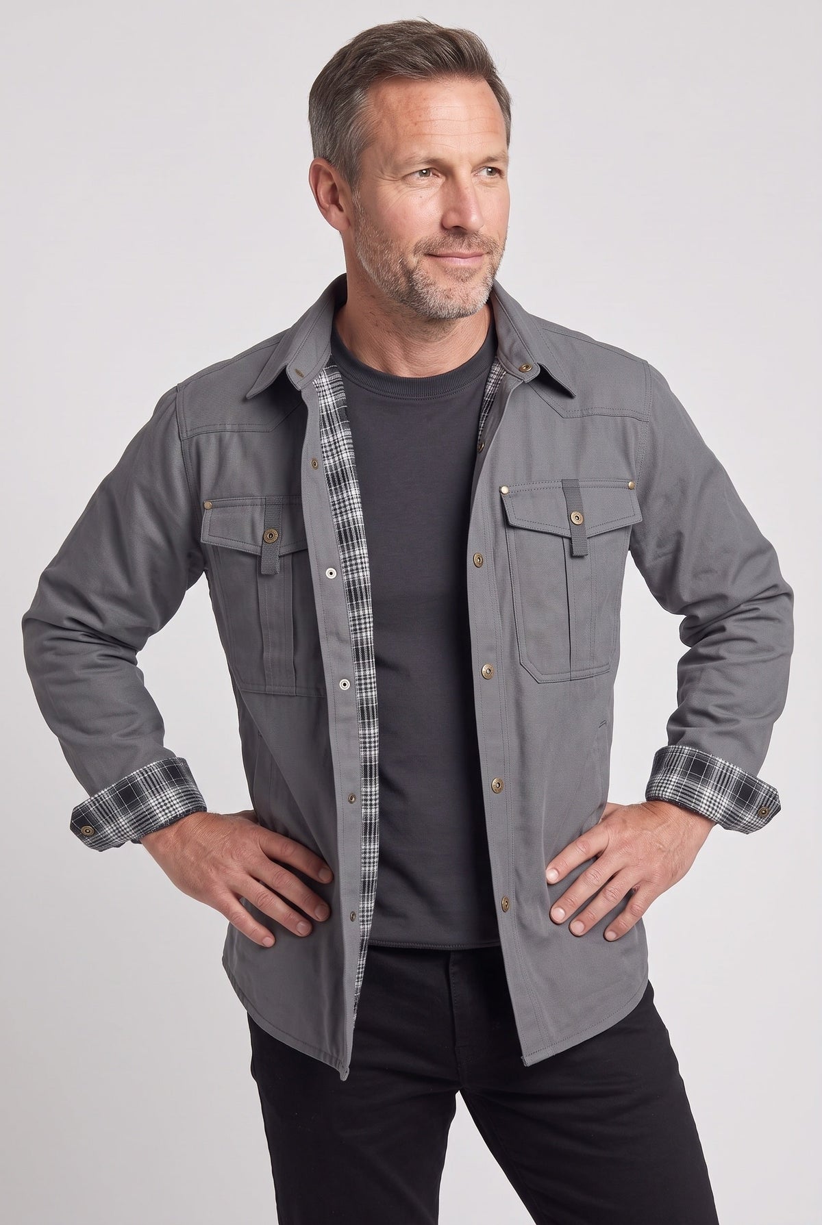 Shackets with Streamlined Utility Jacket and Flannel Lining - Image 7