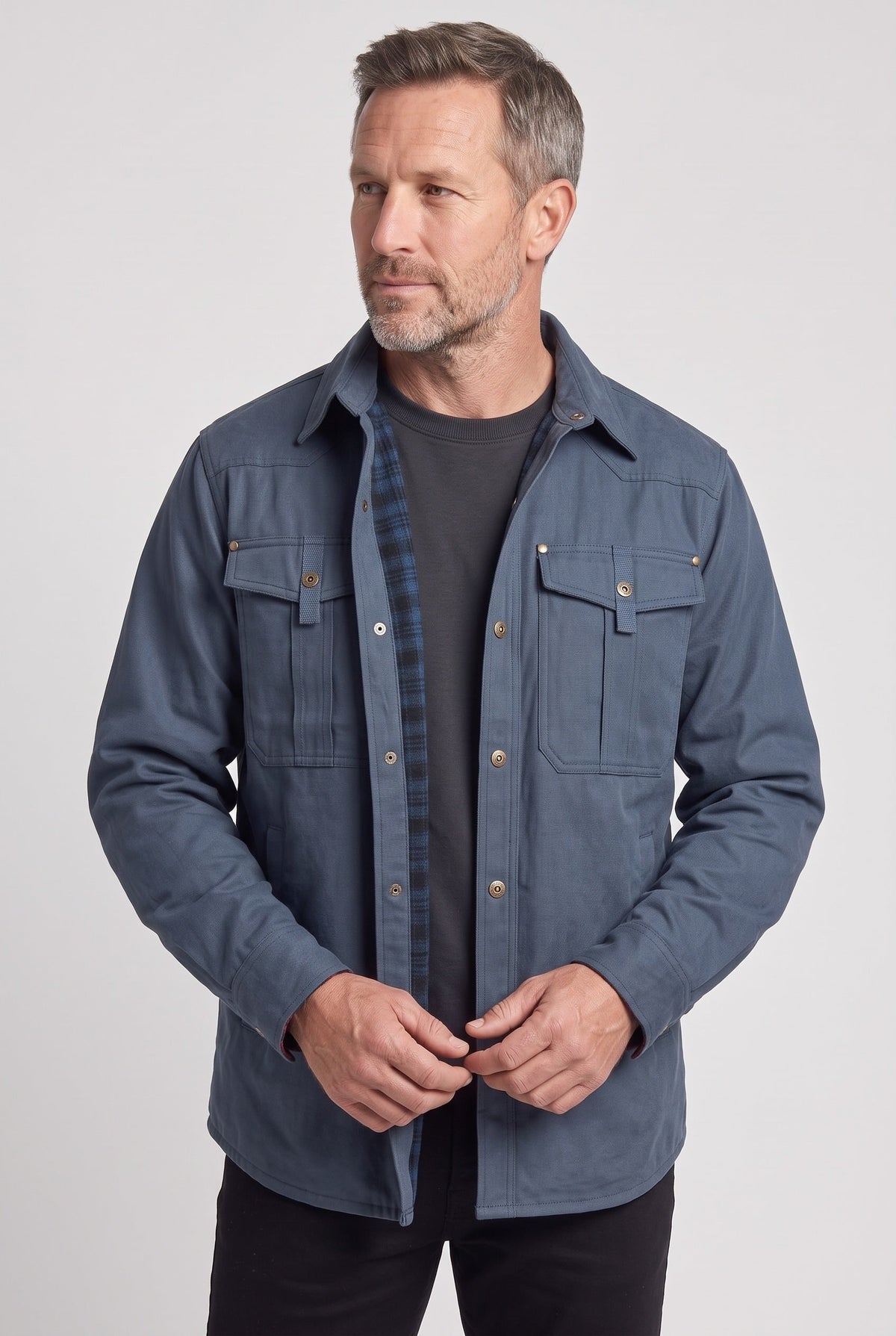 Shackets with Streamlined Utility Jacket and Flannel Lining - Image 8