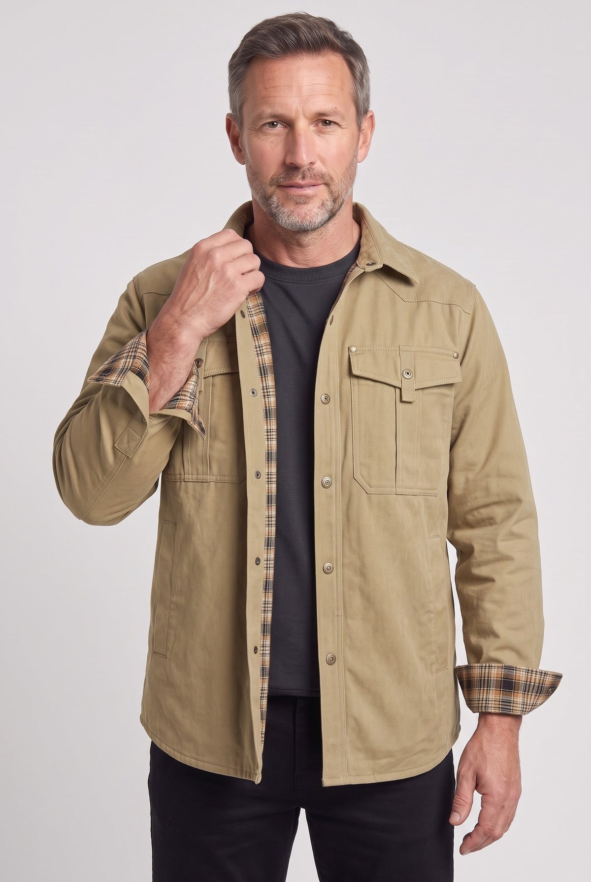 Shackets with Streamlined Utility Jacket and Flannel Lining - Image 9