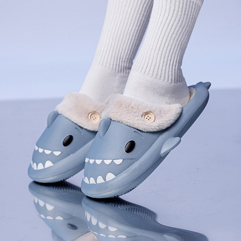 Shark Slippers with Warm Slip-On Design and Button-Front - Image 1