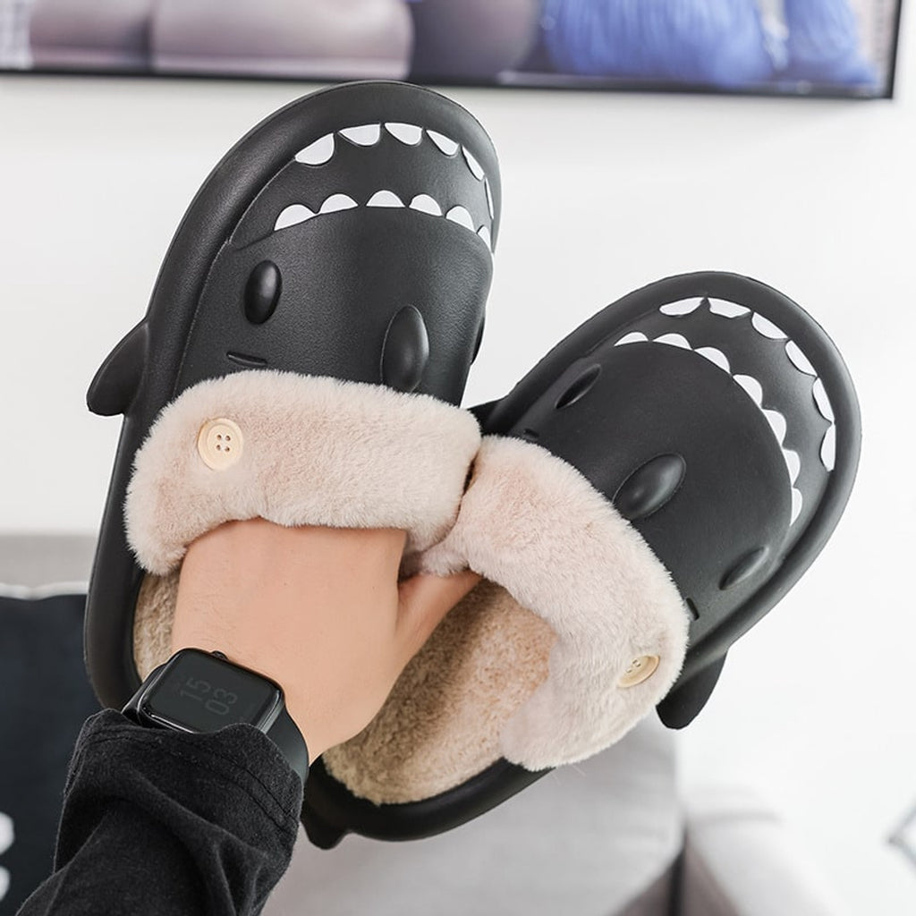 Shark Slippers with Warm Slip-On Design and Button-Front - Image 3