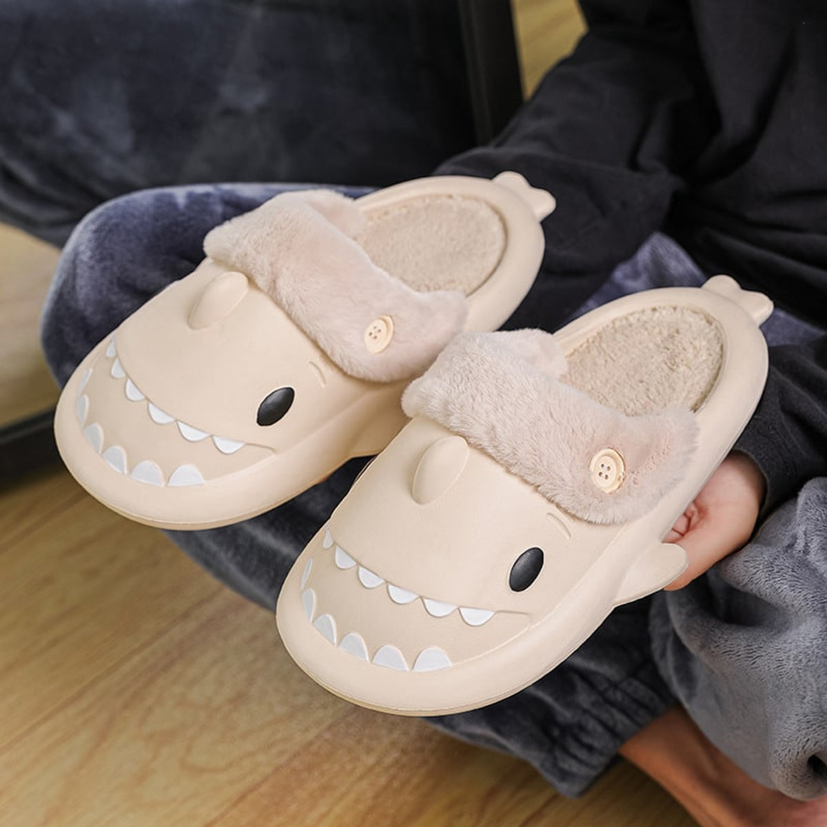 Shark Slippers with Warm Slip-On Design and Button-Front - Image 5