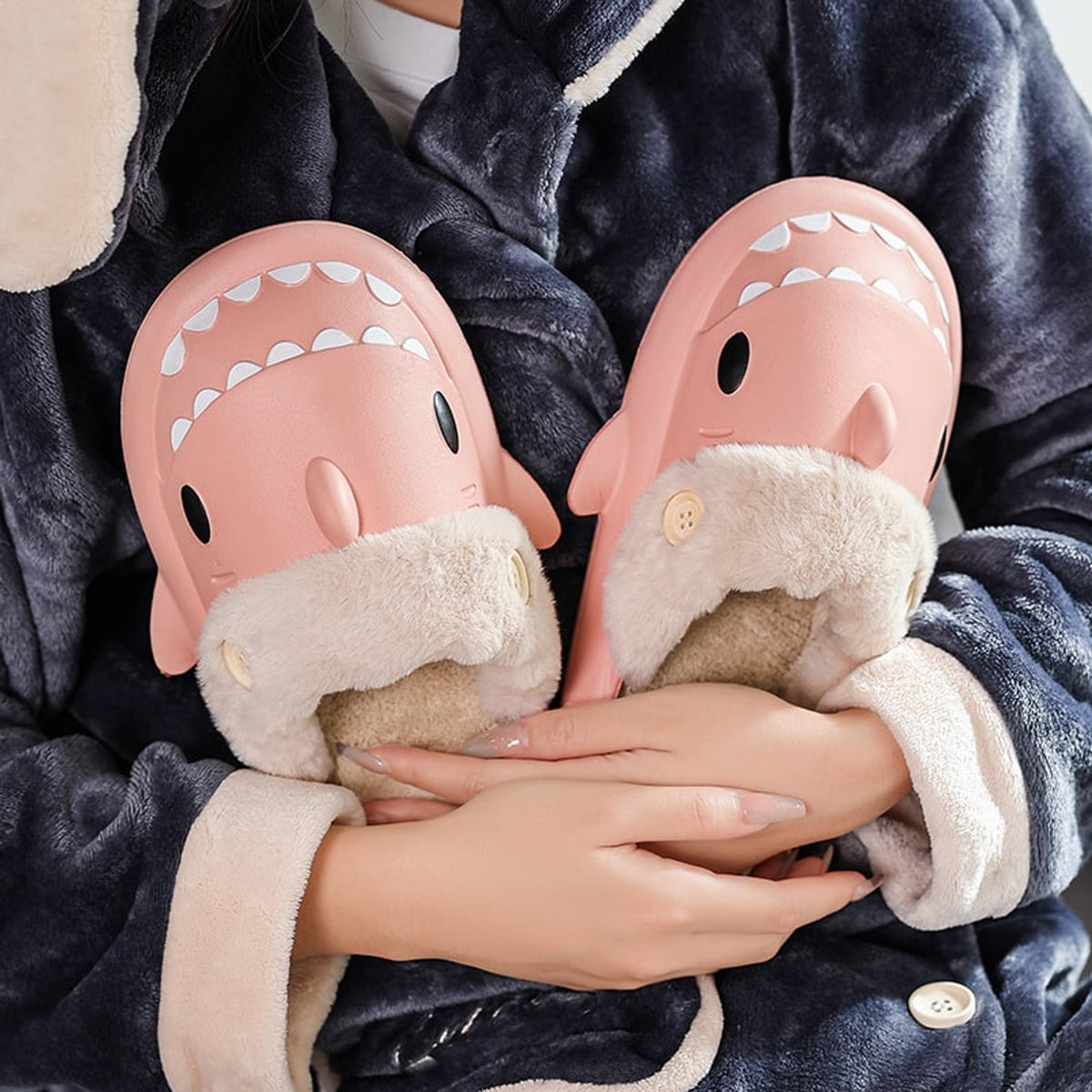 Shark Slippers with Warm Slip-On Design and Button-Front - Image 7