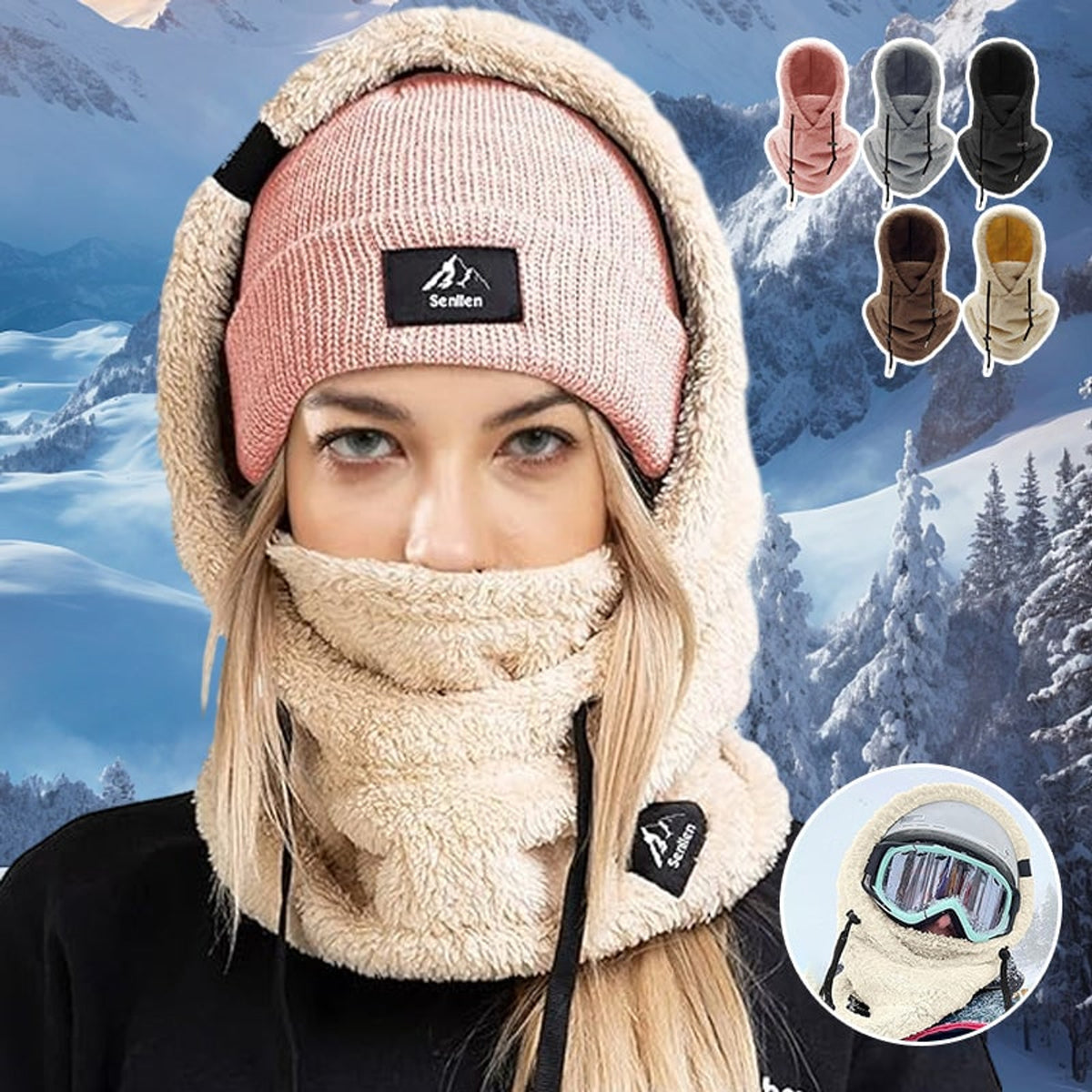 Sherpa Balaclava Ski Mask With Adjustable Hood And Windproof Design - Image 2