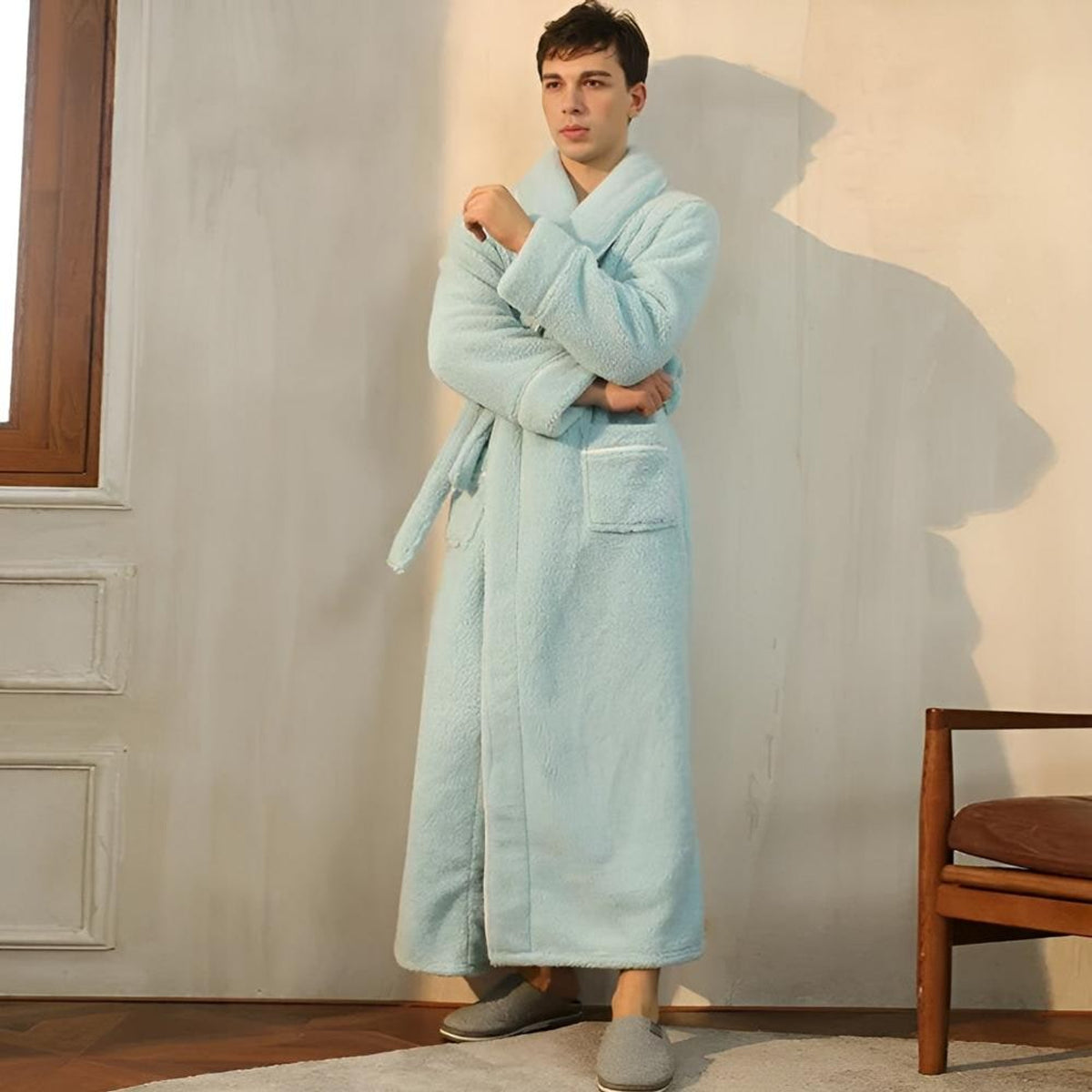 Sherpa Comfort Bathrobe With Shawl Collar And Pockets - Image 5