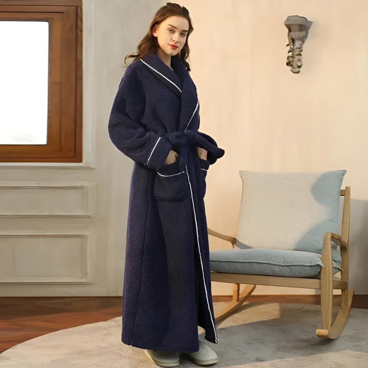 Sherpa Comfort Bathrobe With Shawl Collar And Pockets - Image 6