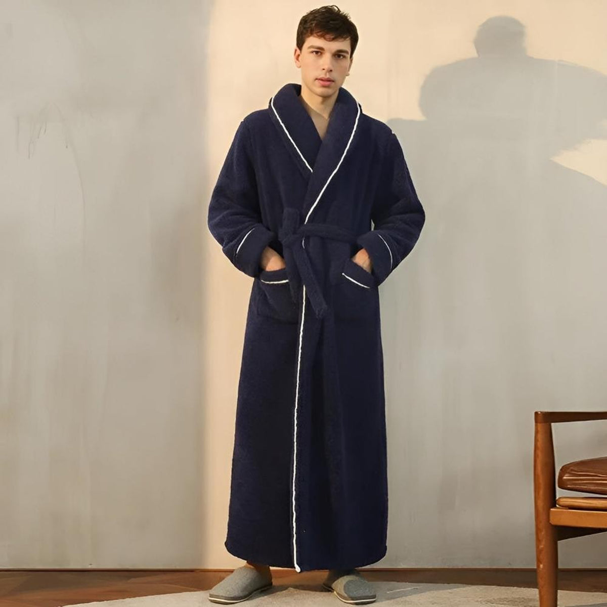 Sherpa Comfort Bathrobe With Shawl Collar And Pockets - Image 7