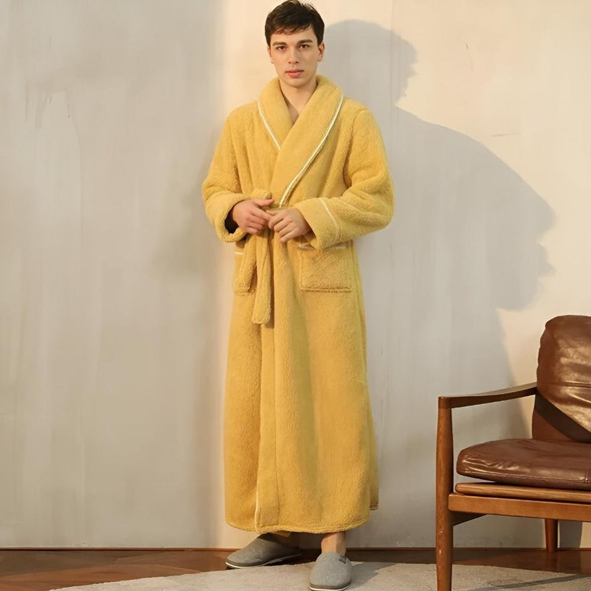 Sherpa Comfort Bathrobe With Shawl Collar And Pockets - Image 9