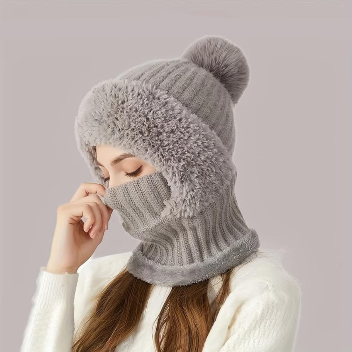 Sherpa Fleece Balaclava With Neck Warmer Windproof Adjustable Ski Mask - Image 5