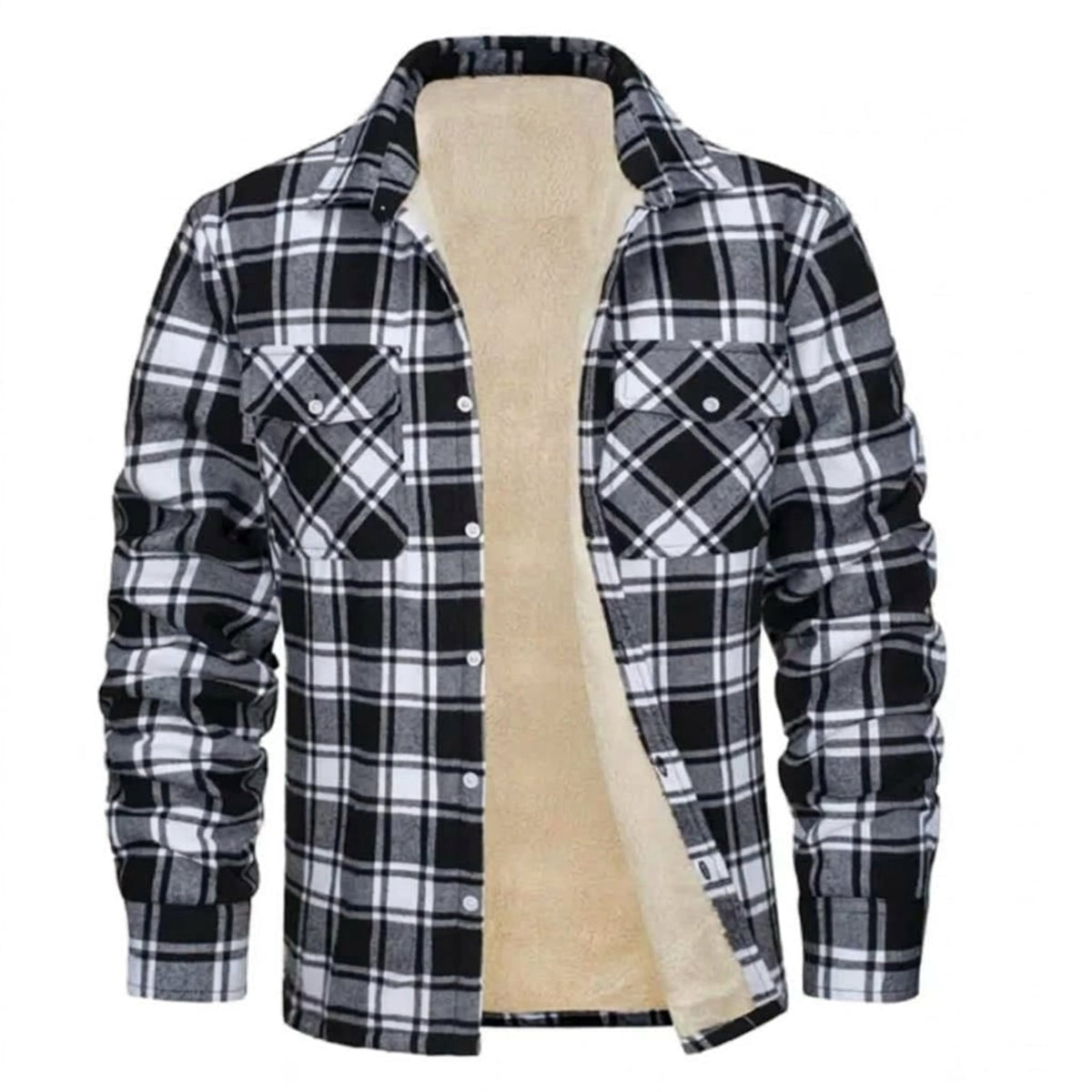Sherpa Lined Casual Shirt Jacket with Flannel Plaid and Pockets - Image 2