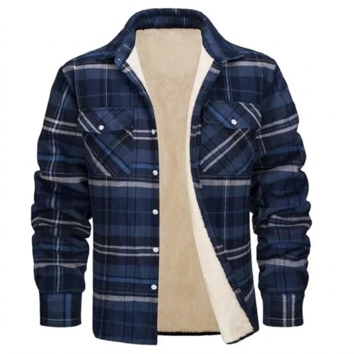 Sherpa Lined Casual Shirt Jacket with Flannel Plaid and Pockets - Image 4