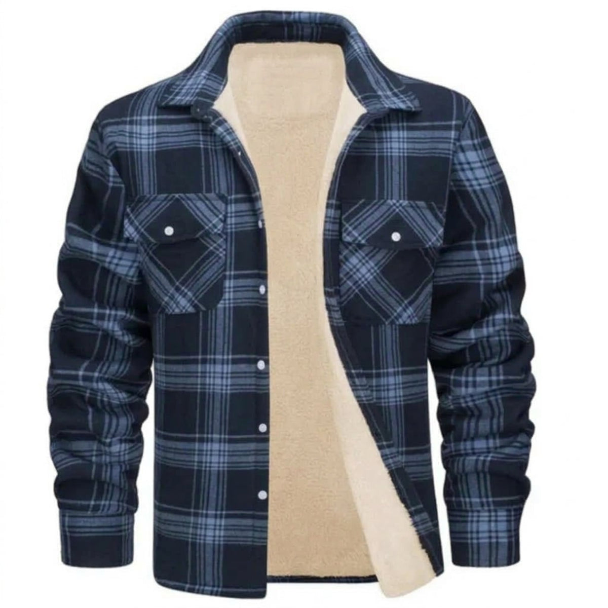 Sherpa Lined Casual Shirt Jacket with Flannel Plaid and Pockets - Image 3