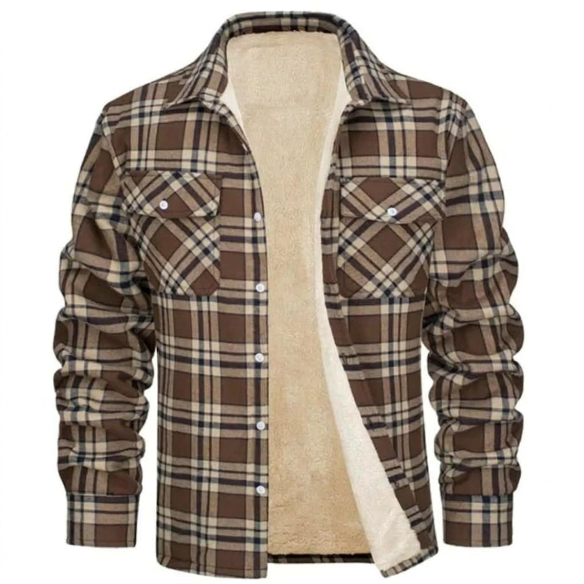 Sherpa Lined Casual Shirt Jacket with Flannel Plaid and Pockets - Image 5