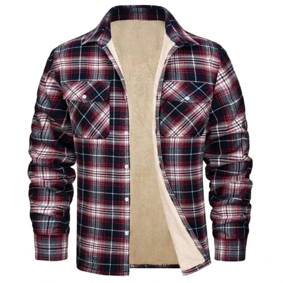 Sherpa Lined Casual Shirt Jacket with Flannel Plaid and Pockets - Image 6