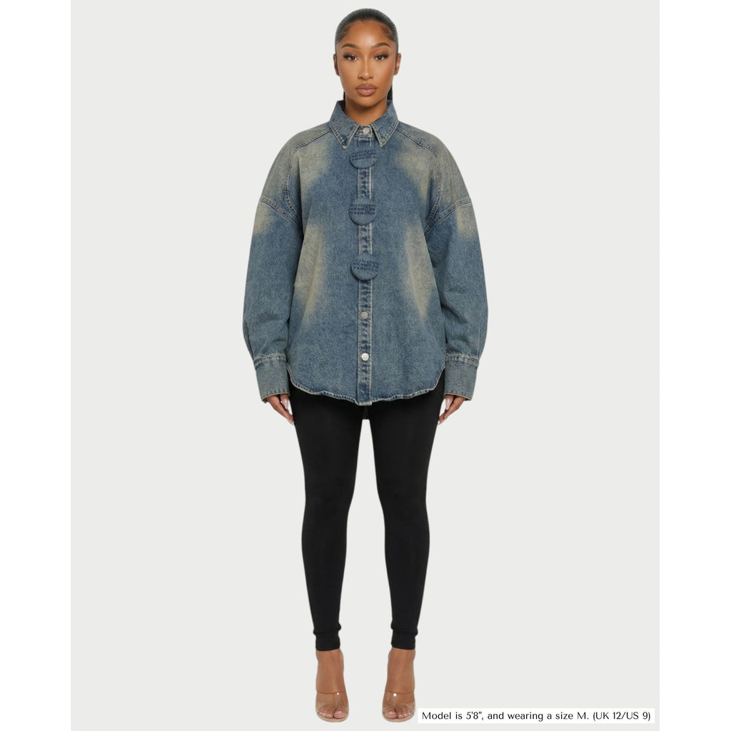 Shirt Jacket with Relaxed Oversized Fit and Washed - Image 1