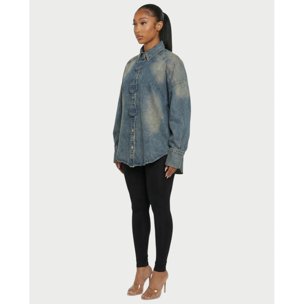 Shirt Jacket with Relaxed Oversized Fit and Washed - Image 3