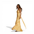 NOVA | Robe maxi pour invitées de mariage – Robe formelle en satin une épaule jaune