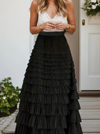 NOVA | Women's Tiered Ruffle Maxi Skirt – High Waist Boho Summer Skirt