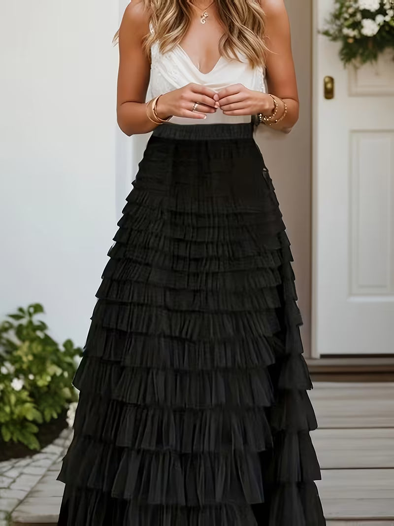 NOVA | Women's Tiered Ruffle Maxi Skirt – High Waist Boho Summer Skirt