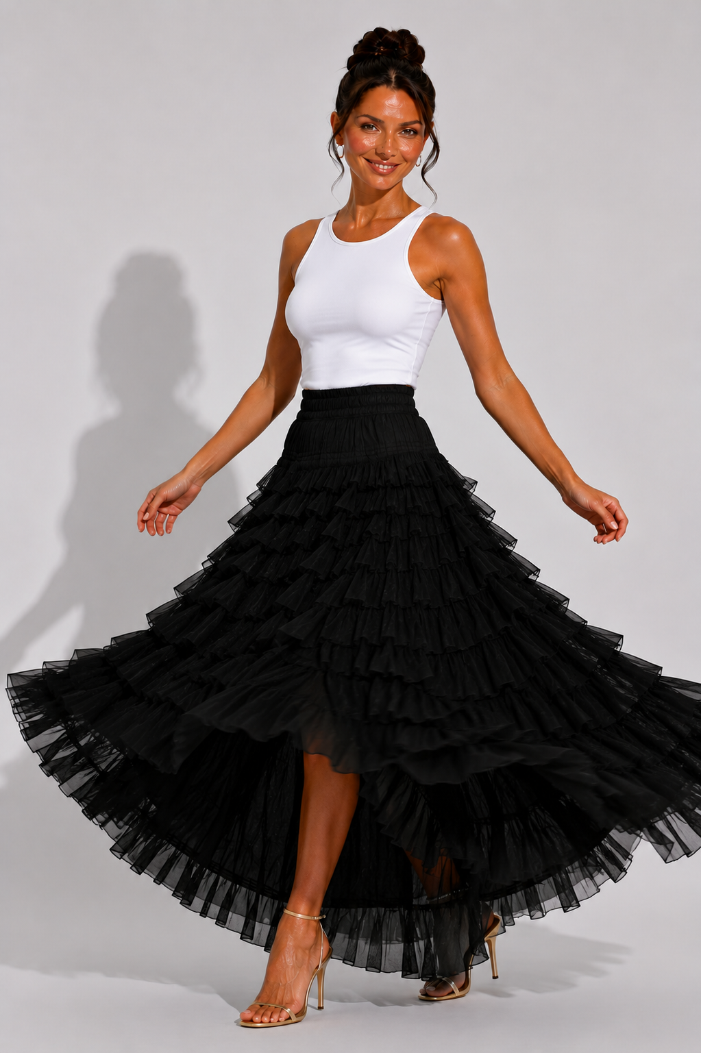 NOVA | Women's Tiered Ruffle Maxi Skirt – High Waist Boho Summer Skirt