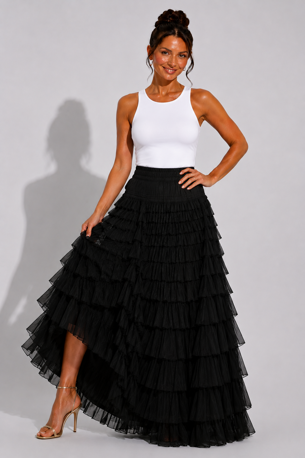 NOVA | Women's Tiered Ruffle Maxi Skirt – High Waist Boho Summer Skirt