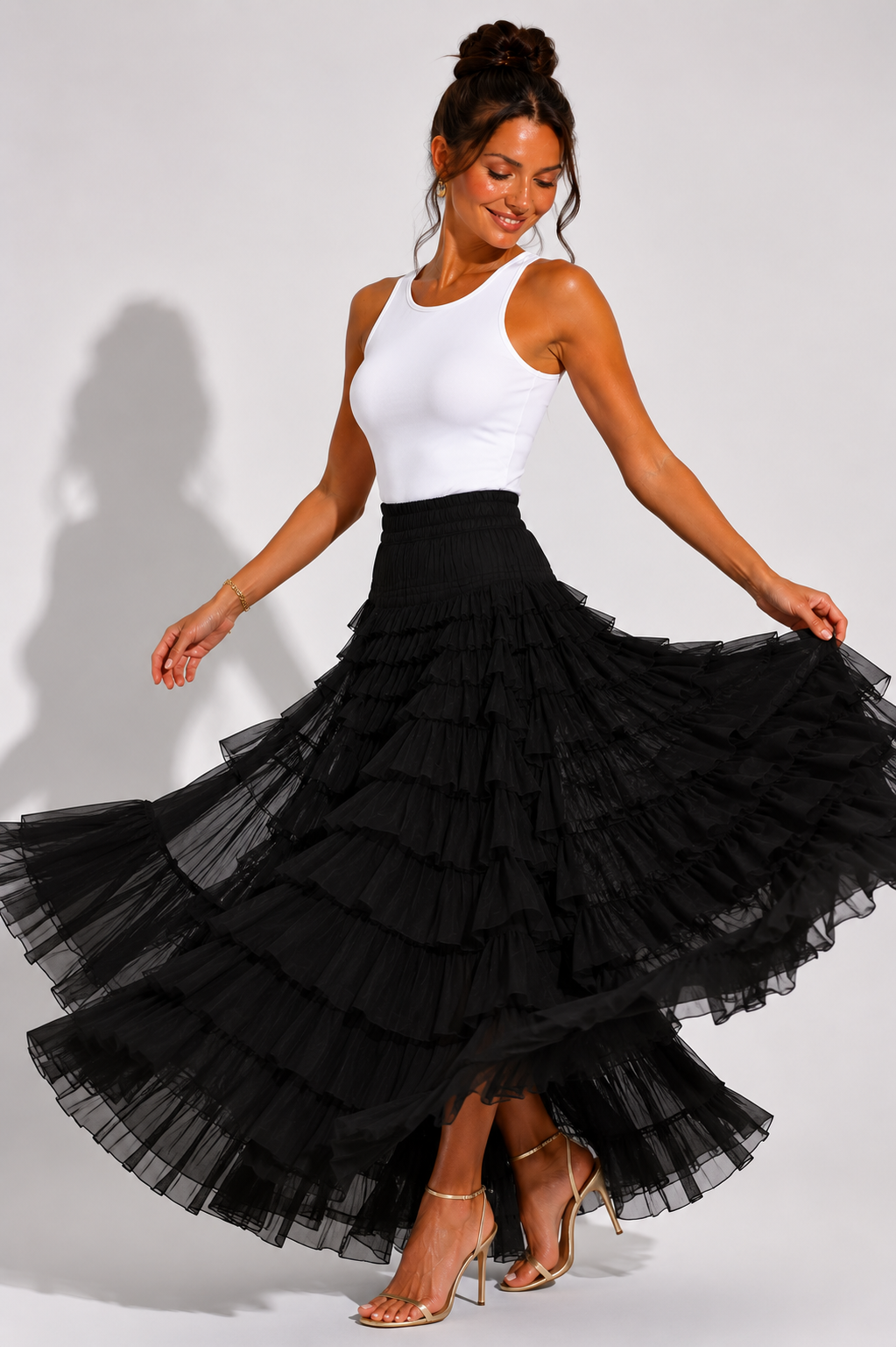 NOVA | Women's Tiered Ruffle Maxi Skirt – High Waist Boho Summer Skirt