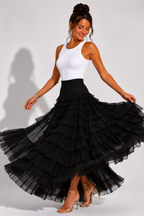 NOVA | Women's Tiered Ruffle Maxi Skirt – High Waist Boho Summer Skirt