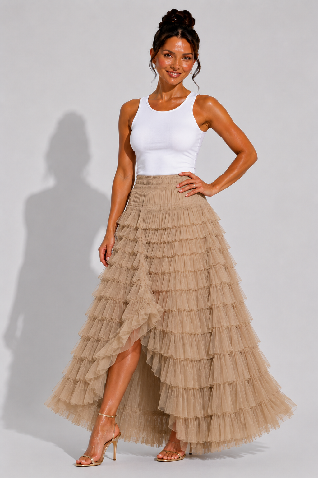 NOVA | Women's Tiered Ruffle Maxi Skirt – High Waist Boho Summer Skirt